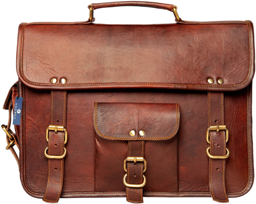 Handmade Brown Real Goat Leather Laptop Messenger Bag Shoulder Briefcase Men's