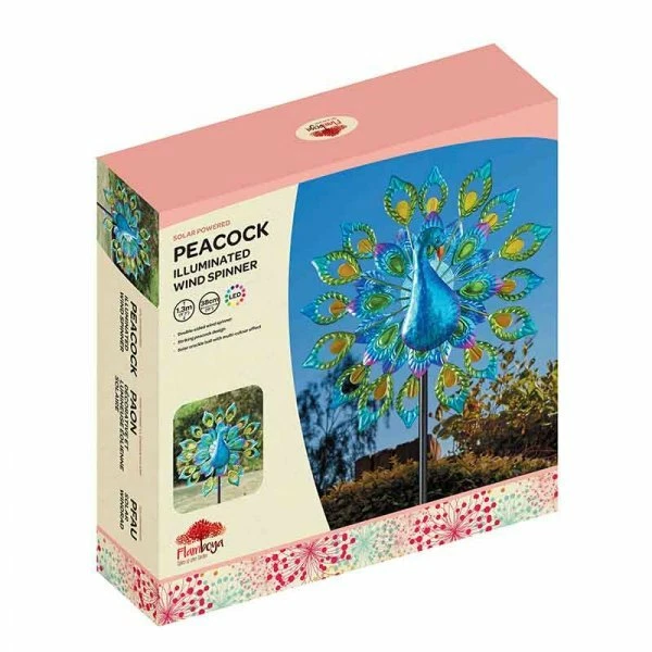 Peacock Bright Metal Wind Spinner Solar Powered Garden LED Light Up Decoration - Image 3 of 4