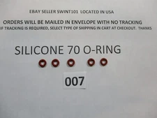 007 Silicone O-ring 70 durometer 5/32" ID x 9/32" OD x 1/16" thick. Quan 5