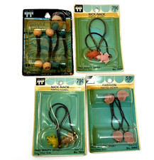 4 Packs Vintage Tip Top Twin Bead Ponytail Holders Nick Nack Bands Frog HongKong