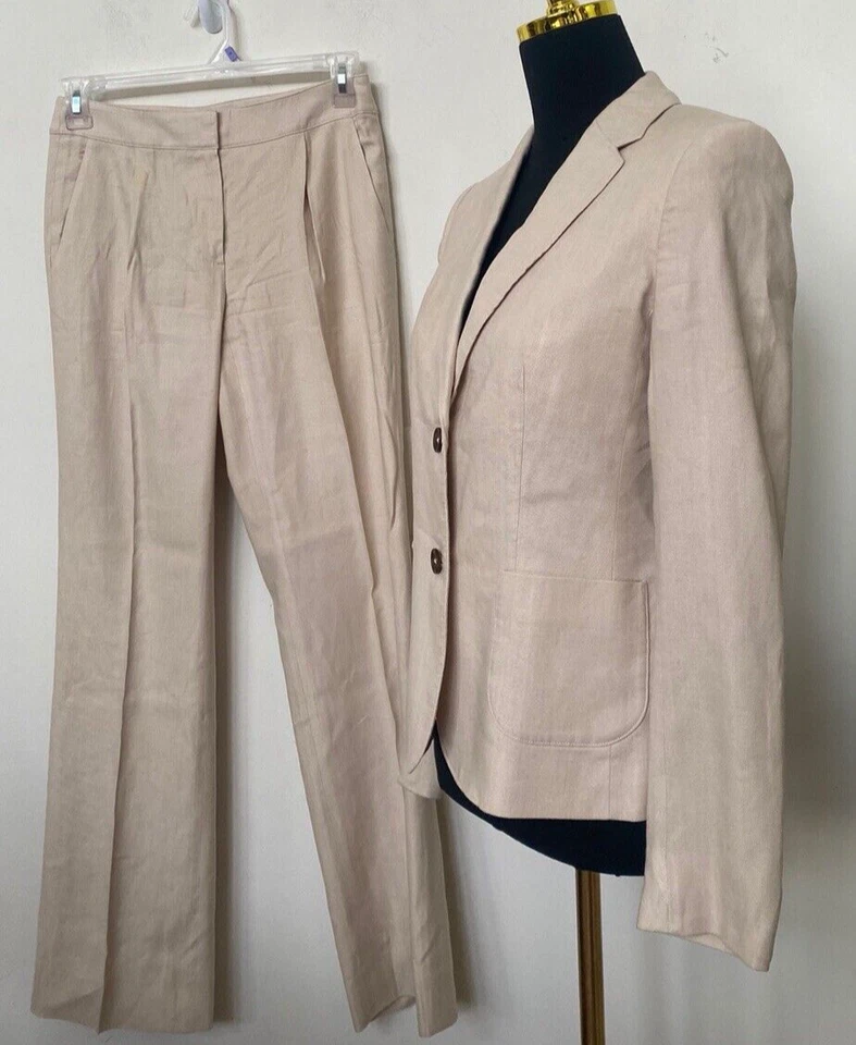 Brooks Brothers Women’s Beige Linen Blend 2 PC Pant Suit Size 2 EUC! Retail $348 - Image 4 of 4