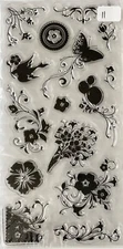NEW 15 Piece Cling Stamp Set FLOWERS BIRD BUTTERFLY BALOONS SWIRLS B11