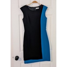 Calvin Klein Sheath Dress Color Block Sleeveless Career Black Blue Size 4