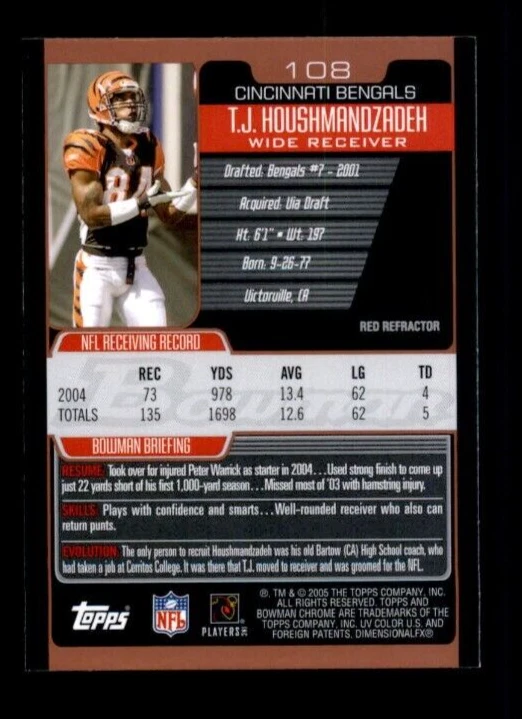 2005 Bowman Chrome Red Refractors #108 T.J. Houshmandzadeh. - Image 2 of 2