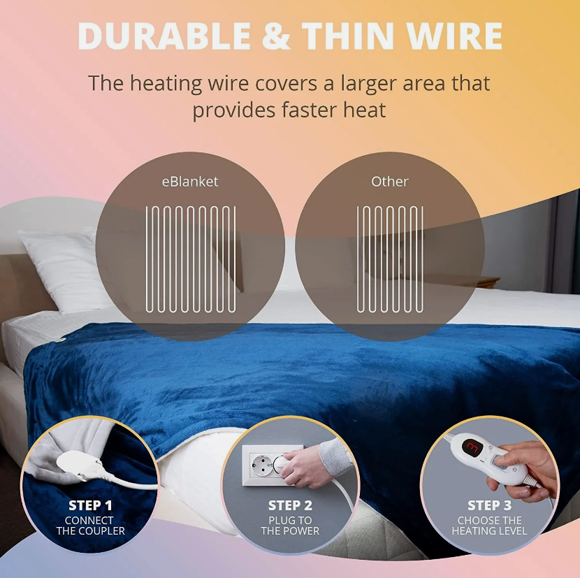 LUXURIOUS ELECTRIC HEATED THROW SOFT FLEECE GREY OVER BLANKET DIGITAL