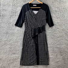 JACQUI E Womens Dress Size S Black White Stretch knit Short Sleeve Wrap Pencil
