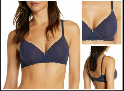L Natori 721154 Bliss Perfection Underwire Contour Lace Smooth Bra 34G Navy