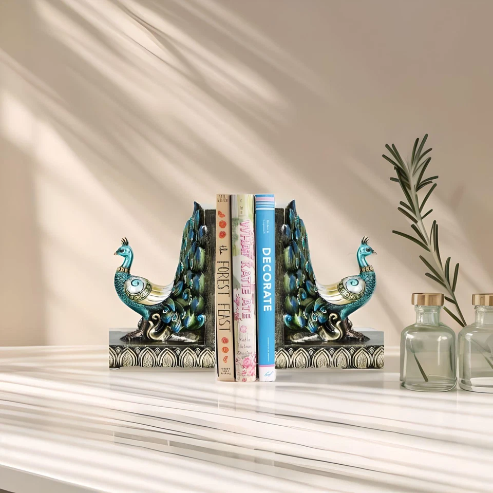 Artistic Peacock Bookends - Handcrafted with High-quality Wood and Resin Set of2 - Image 2 of 4