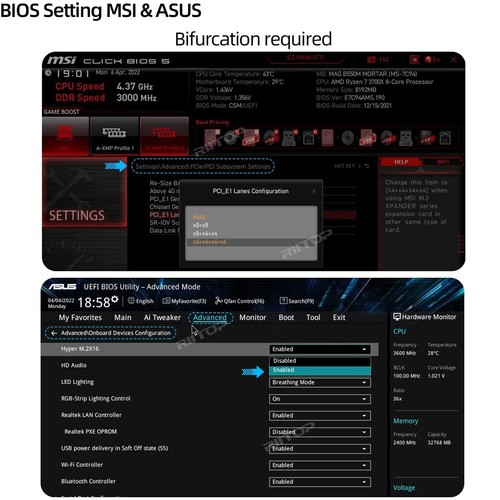 Quad NVMe Adattatore PCIe, 4 Porte NVMe a PCI-e 4.0/3.0 x16 Scheda Controller Espandi - Foto 6 di 8