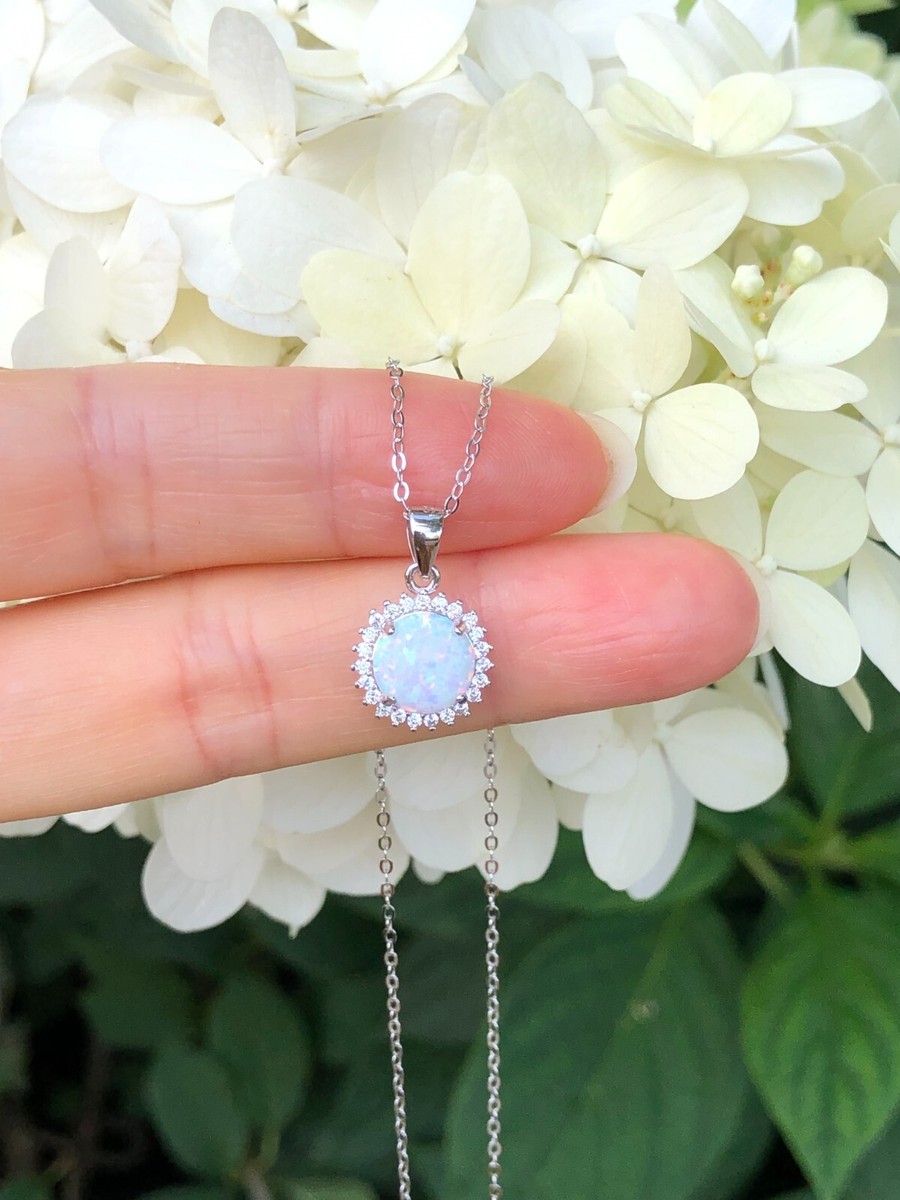 Gem Stone King Sterling Silver Simulated Opal Pendant Necklace - 8x6mm Oval, 18 Inch Chain