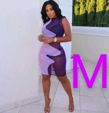 🆕Purple & Pink Wavy Mesh Ruched Bodycon Dress~Size M