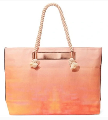 Victoria Secret Shoulder Tote Bag Braided Rope Handles Beach Peach Ombre NWT