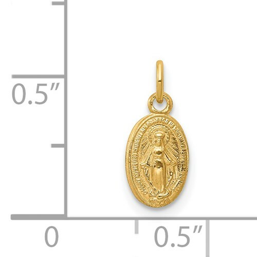 14K SOLID YELLOW GOLD TINY MIRACULOUS MEDAL BLESSED MARY CHARM PENDANT ...