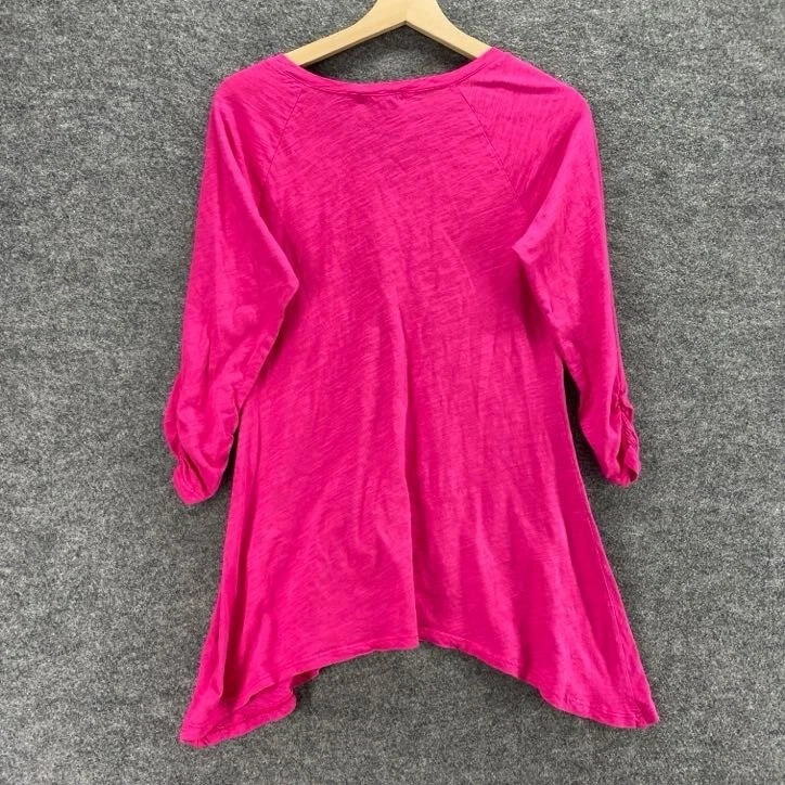 Fresh Produce 女式 S 小号粉色 V 领 3/4 袖棉质套衫 Casua — 第 2/4 张图片