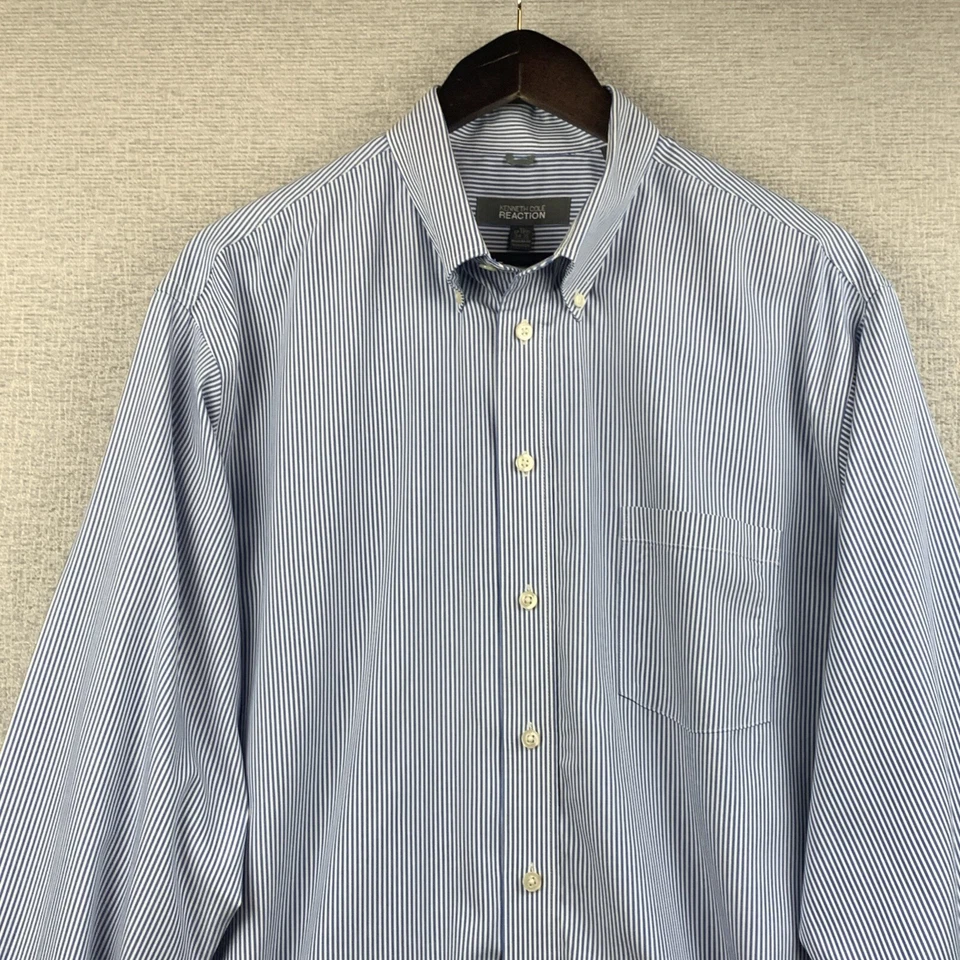 Camisa de Vestir KENNETH COLE REACTION Para Hombre Talla Extra Grande 17 x 34-35 Azul Sin Hierro Foto 2 de 4