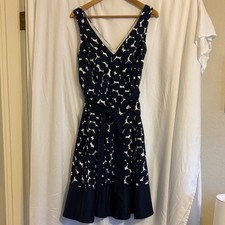 Nine West Navy Blue & White Polka Dot Fit and Flare Sleeveless Dress w/ Belt -12