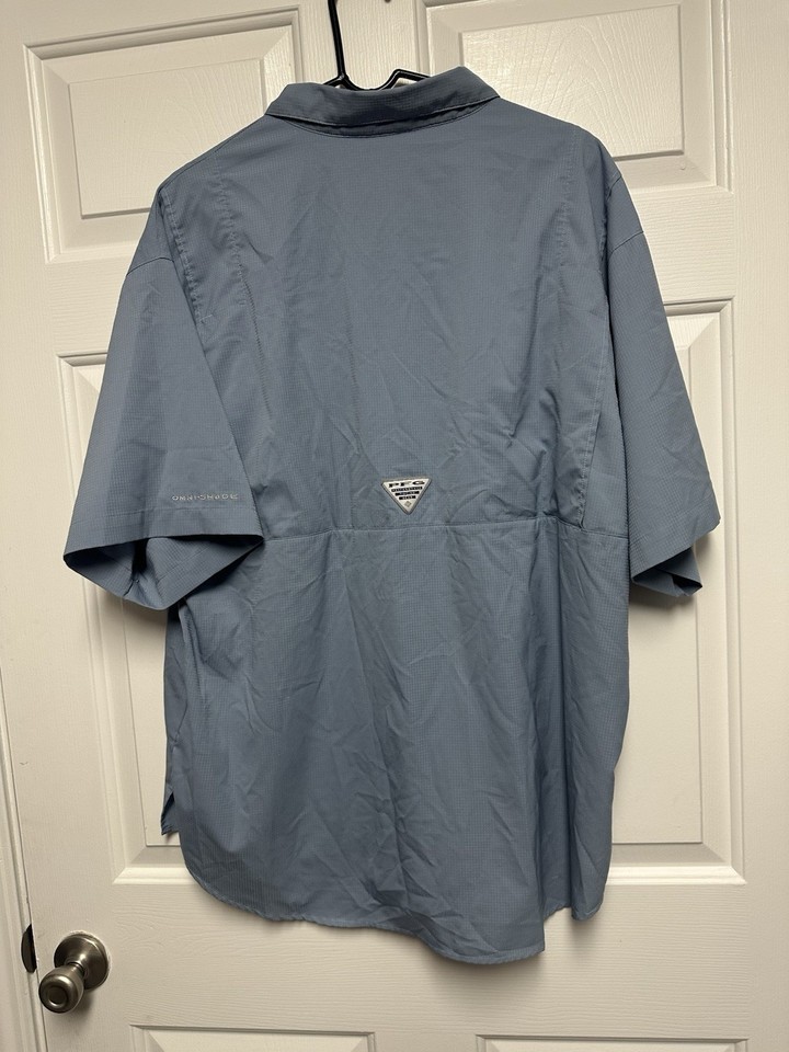 Chemise Columbia PFG Femme - XL, Manches Courtes, Bleu, Pêche Graphique (neuve)