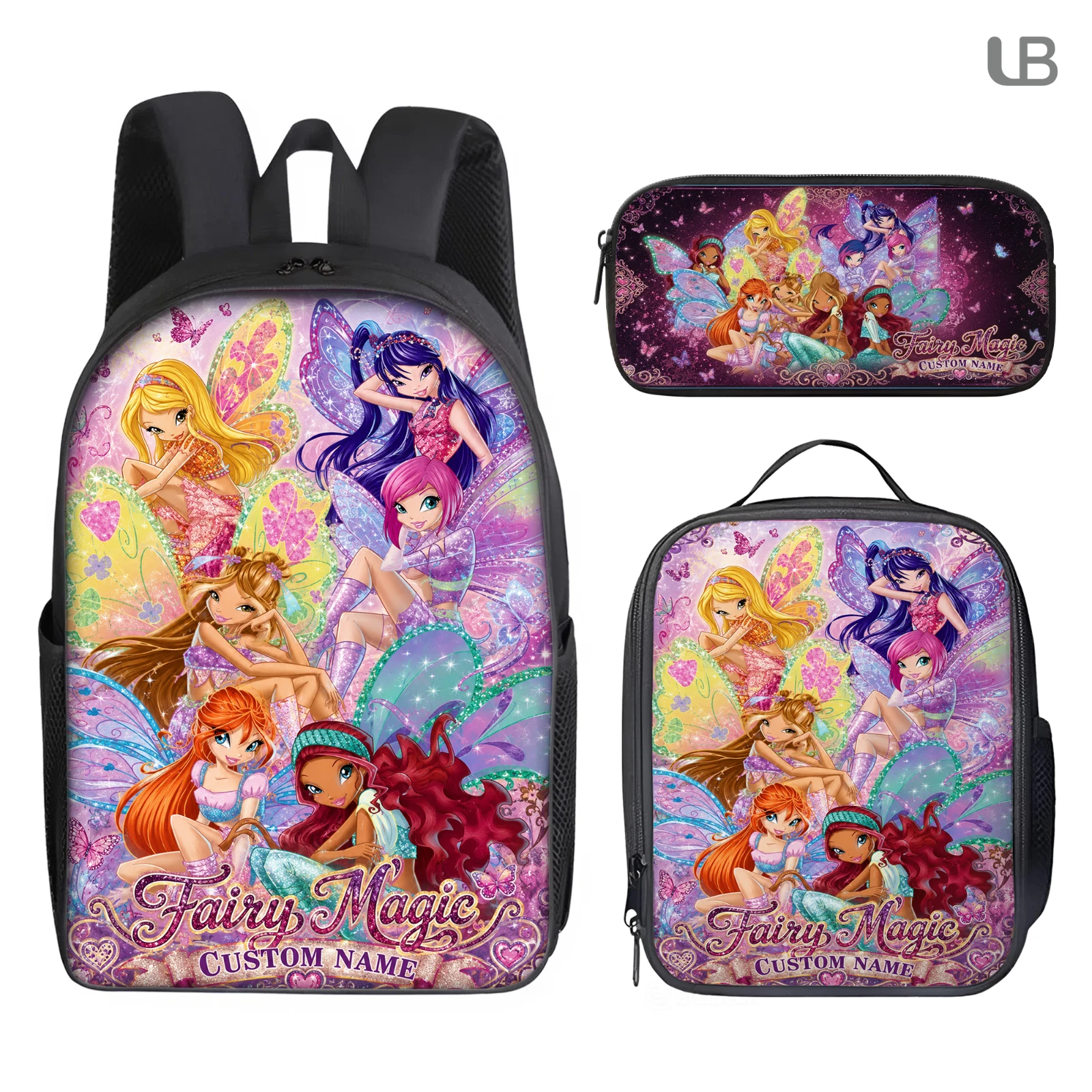 Custom Winx Club Backpack Set, Girls School Bag, Lunch Bag & Pencil Case, Cartoo