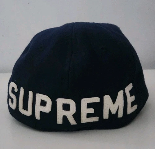 Casquette ajustée FW10 Supreme x Ebbets Field Back Hit taille 7 1/4 bleu marine 2010 vintage