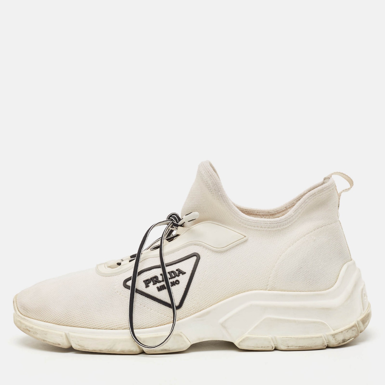 Prada White Knit Logo Low Top Sneakers Size 36.5