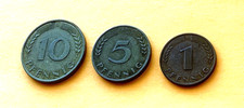 Germany 1, 5 & 10  Pfennig   1969  Coin  Circulated coins German