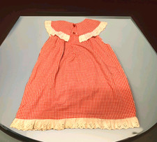 Vintage Girls Dress 1970s Red/White Gingham with Apple on Collar size-6
