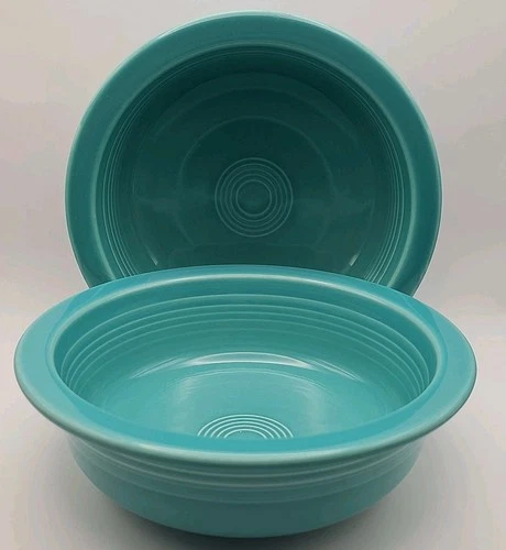 Vintage HLC Fiestaware Turquoise Blue Bowls 8" Wide Rim Set of Two (2)