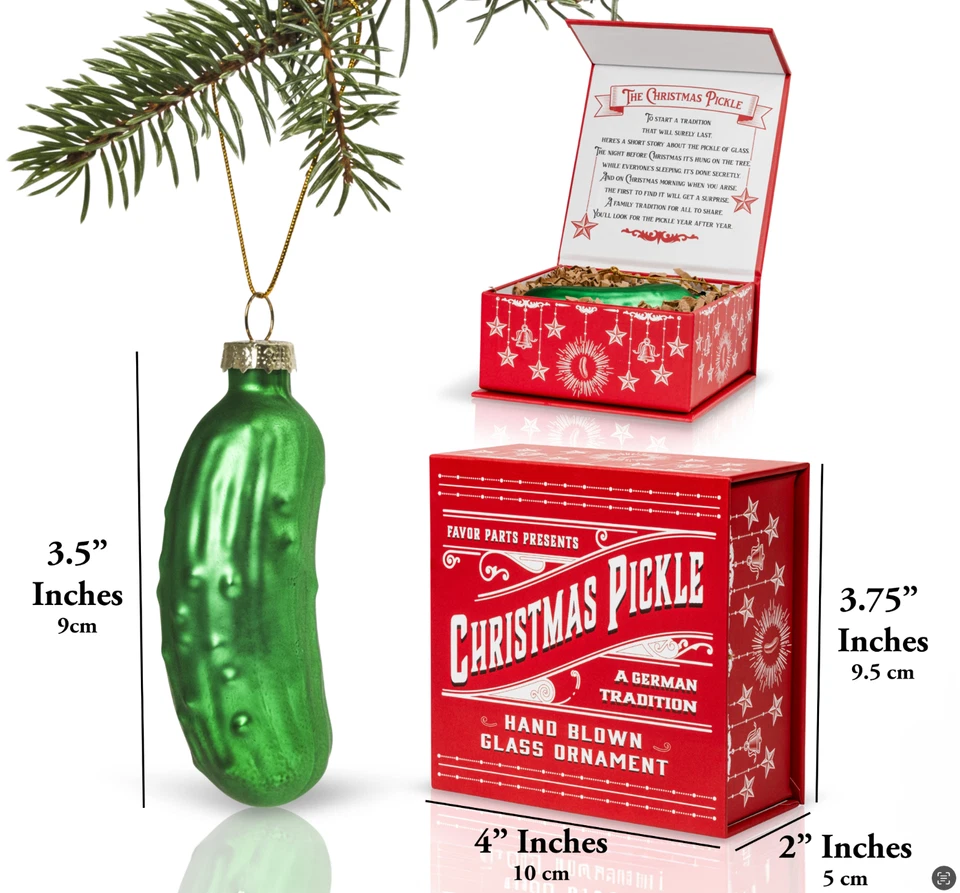 German Christmas Pickle Ornament: Hand Blown Glass Tree Decoration - Gift Boxed - Image 4 of 4
