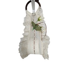 Vintage 1970s Hanging Toilet Paper Roll Holder White Frilly Lace