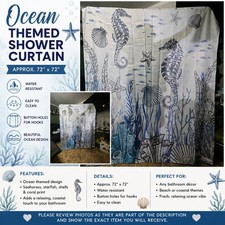 Water Resistant Fabric Shower Curtain 72x72 Ocean Coastal Seahorse Design