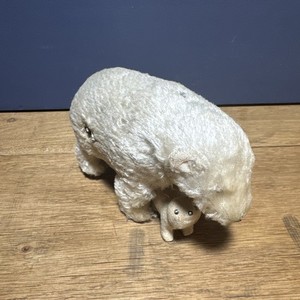 POLAR BEAR 1950's Japan tin toy 5 1/2" WIND-UP TIN TOY Mohair No Key Works