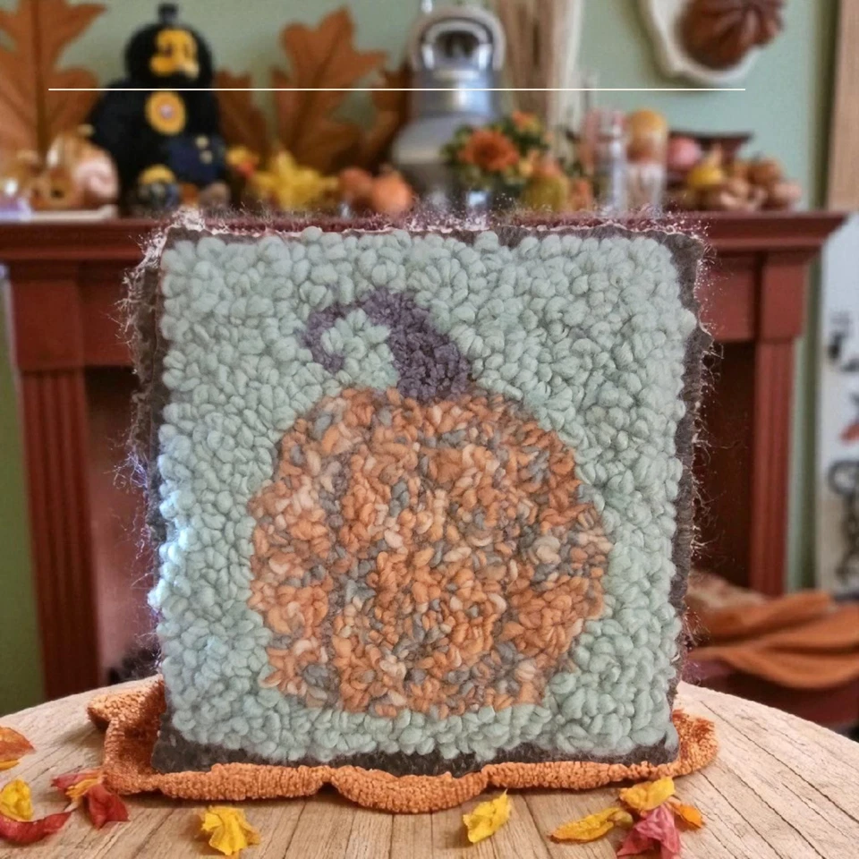 GANCHO ALFOMBRA Acabado, 9x9 OTOÑO Calabaza, LANA DE VACACIONES ARTE POPULAR, DECORACIÓN DE MESA Foto 4 de 4
