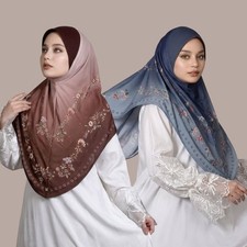 Muslim Women Instant Hijabs V Shape Instant Pull On Floral Print Turban Scarf