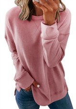 Women's Crewneck Sweatshirt Long Sleeve Side Split Tunic Tops Relaxed Fit Fal...