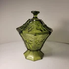 Vintage Anchor Hocking Avocado Green Candy Dish 8-Sided Grapes and Leaves
