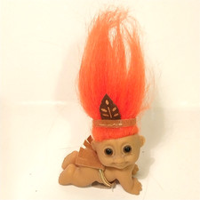 Troll AMERICAN INDIAN BABY Crawling Russ Orange Hair Moveable Head 2" Doll