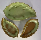 Frankoma Pottery Prairie Green Leaf Dishes Set of 3 Mid Century Modern