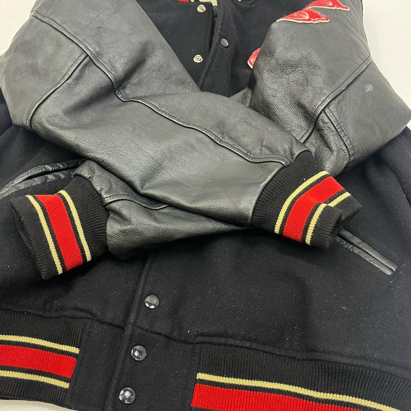 Used Schott Leather Patch Stadium Jacket Black Ka… - image 5