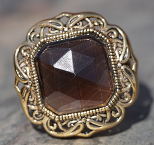 Authentic Barse Smokey Quartz Rectangle Checkerboard Fancy Cut Gold Plated Ring