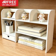 Desktop Organiser Bookshelf Home Office Desk Storage Tidy Shelf Bookcase Rack UK