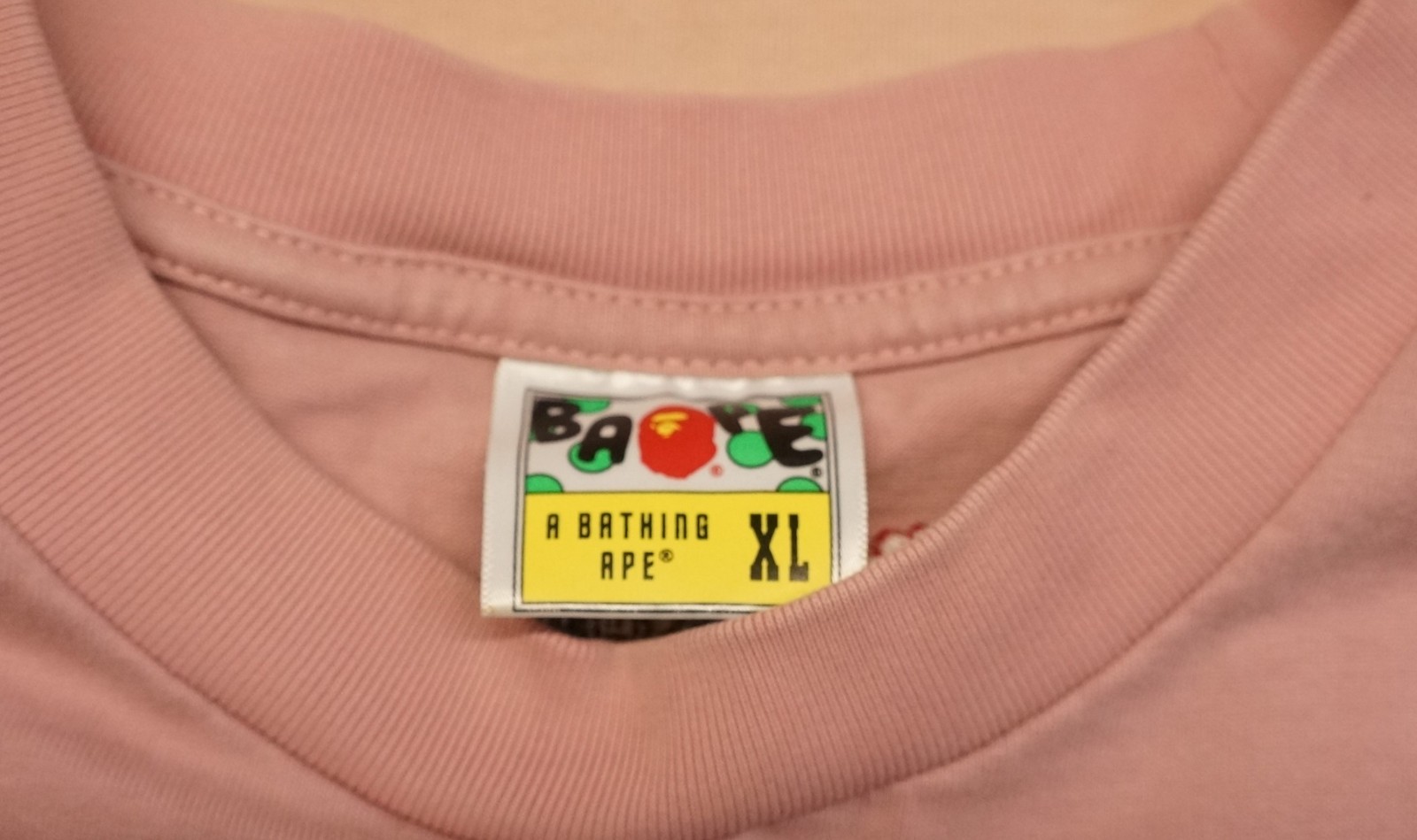 Authentic BAPE Ape Head Patch Oversized Tee Pink … - image 3