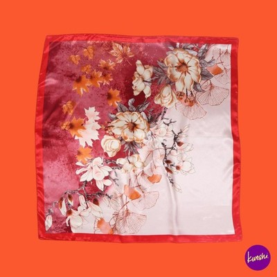 TRAZIEWELL Damen Satin Quadrat Schal, Vintage Blumenmuster, rot, Einheitsgröße