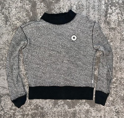 Converse Women's Crewneck Long Sleeve Sweater Size Medium Black White Gray Logo