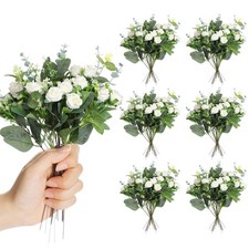 Set of 6 Bridesmaid Bouquets with White Roses and Eucalyptus Stems for Weddings