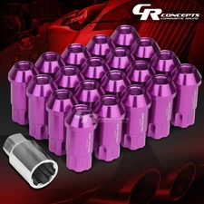 PURPLE 20PCS M12X1.5 JDM STYLE 25MM OD 50MM TALL ALUMINUM RIMS LUG NUTS+KEY