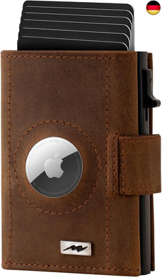 Marc Peter  Chicago Bräune Hunter Leder Push Air Slim Wallet | Airtag Geldbörse 