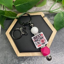 5" Black-Tone Best Mom Silicone Beaded Purse Tumbler Charm Keychain B6819
