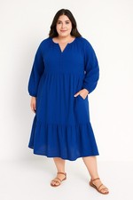 NWT Old Navy seersucker all day tiered midi dress size 4X long sleeve peasant