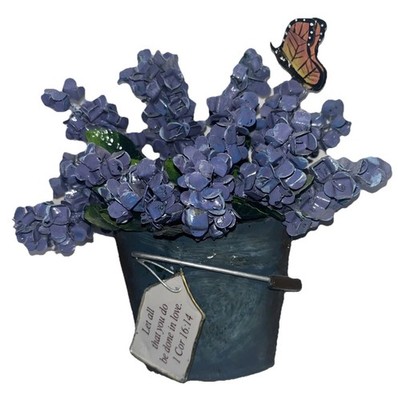 Metal Wall Vintage Hanging Verse Let All You Do Be Love Flower Lilacs Butterfly