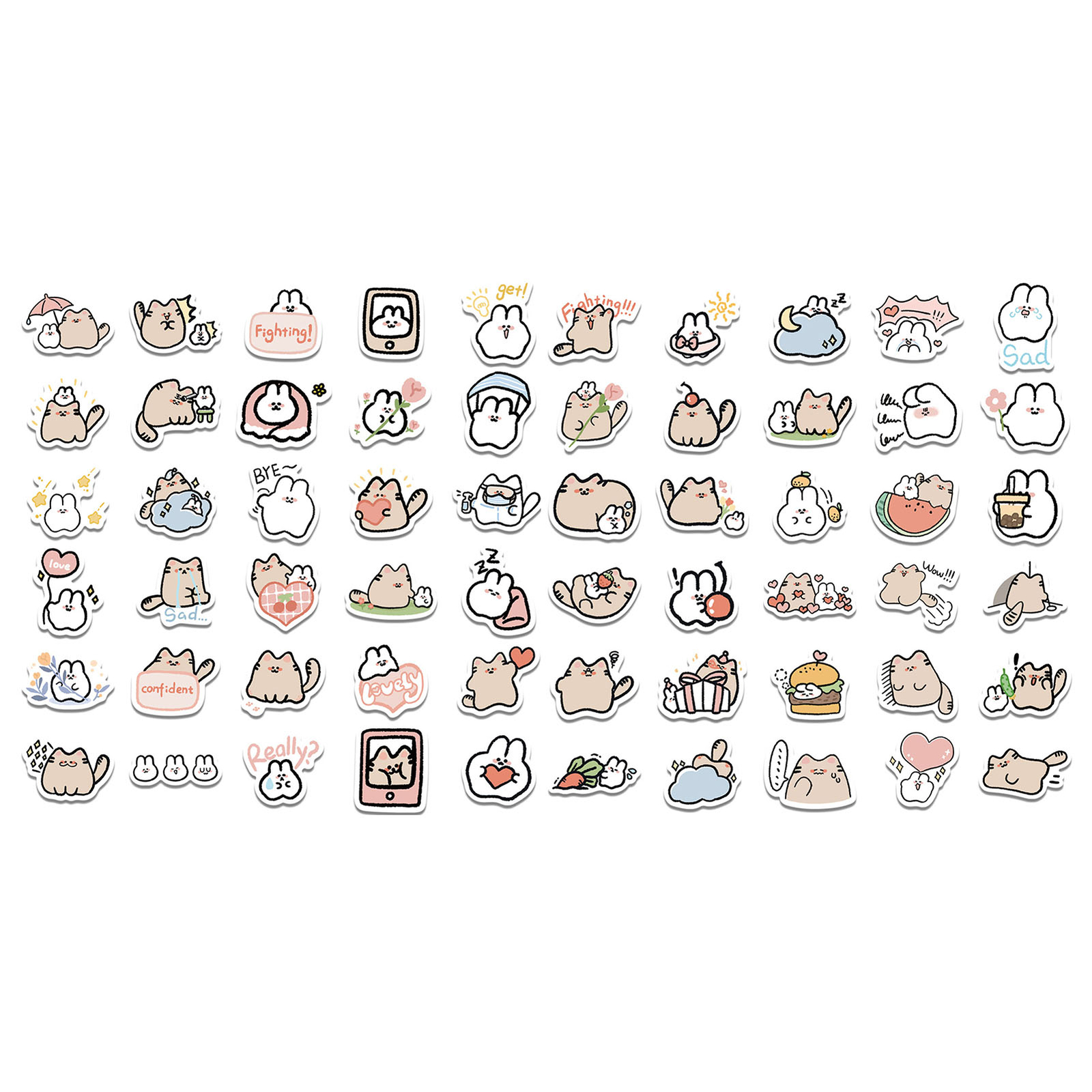 60pcs Cat Stickers Cute Diy Decoration Scrapbook Skateboard Laptop Water Bottle